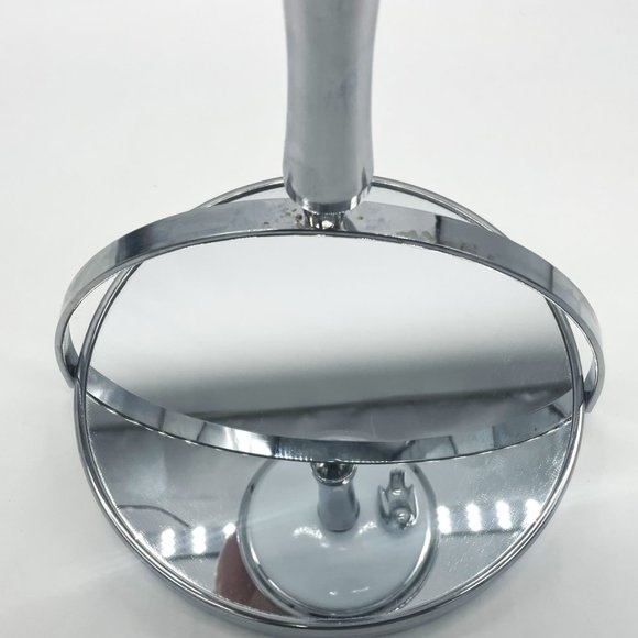 Chrome Bird on White Base Double Sided Magnification Makeup Desk Top Mirror - Picture 6 of 6